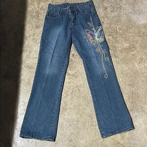 8 birdies Embroidered butterflies Blue Jeans for Women